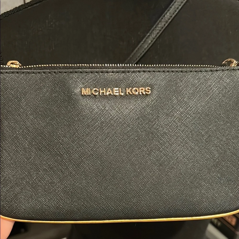 Michael Kors Black Clutch with Gold Hardware